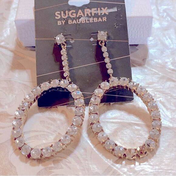 Sugarfix Pierced Earrings 3” Large Oval with Clear Crystal Rhinestones - Picture 1 of 5